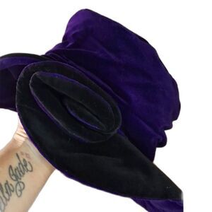 Deep Purple & Black Velvet Rosette Hat | Gothic Statement Accessory